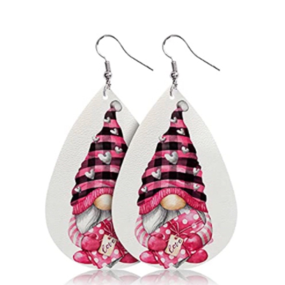 Valentine’s Day Gnome Faux Leather Earrings